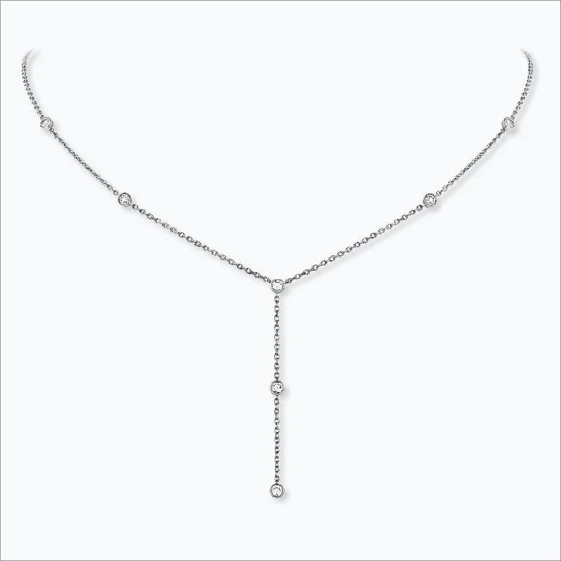 statement gold necklaces for women -7 Stone 18K White Gold Necklace w. Diamonds