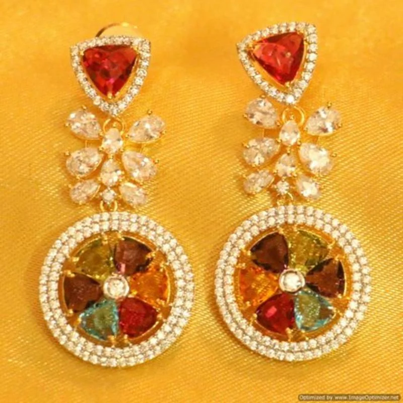 colorful earrings for women -Multicolour Diamond Look Gold Plated Earrings