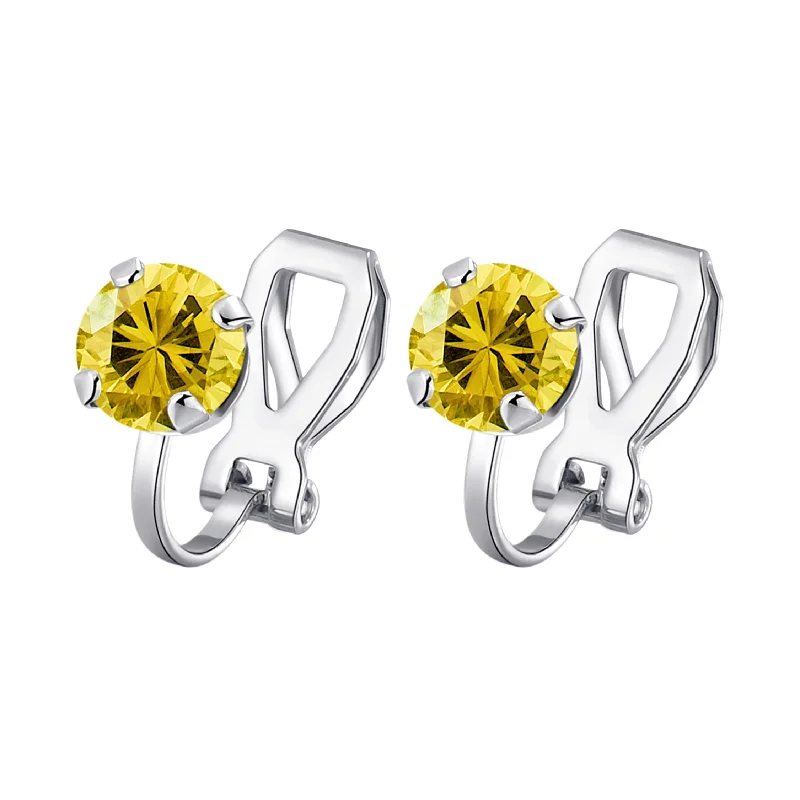 evening drop earrings for women -Yellow Crystal Clip On Earrings Created with Zircondia® Crystals