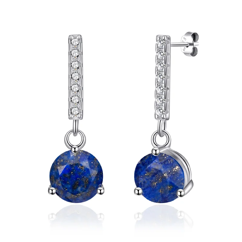 romantic earrings for women -Sterling Silver Lapis Gemstone Drop Earrings