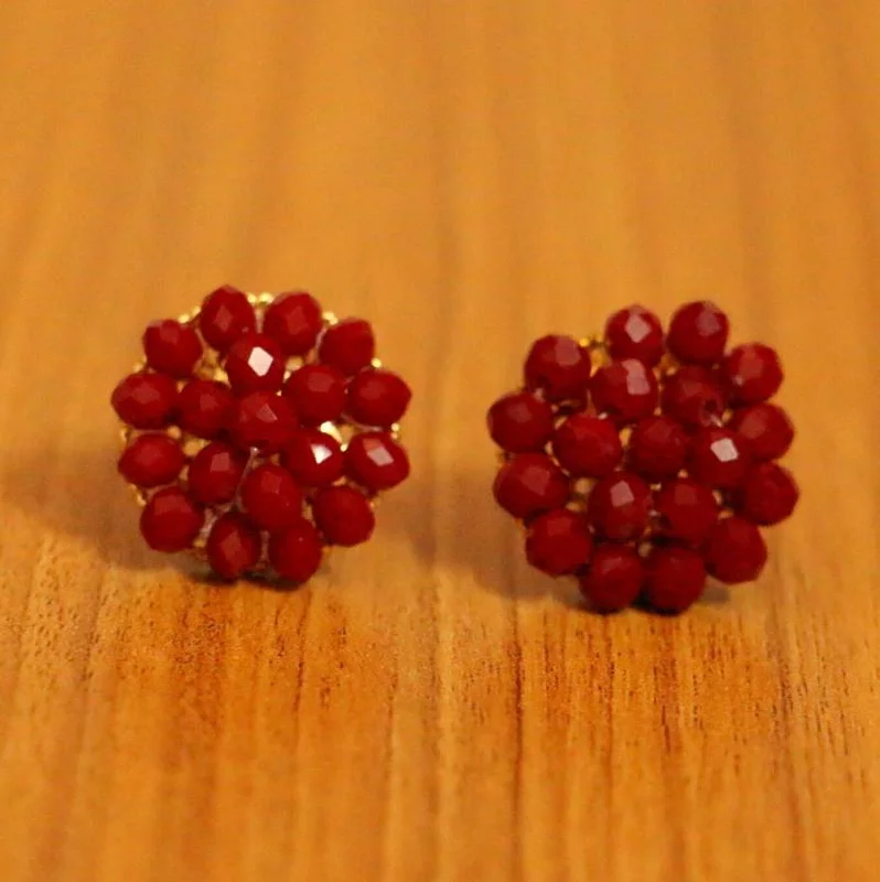 vintage gold earrings for women -Red Crystal Beaded Earrings