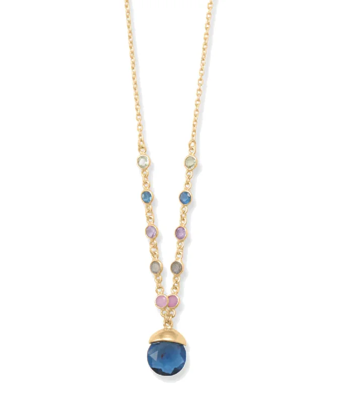 casual necklaces for women -Multicolor Stone Necklace 14k Gold-plated Silver Adjustable Length