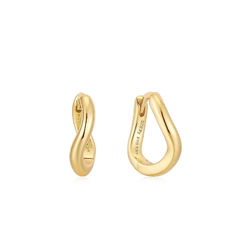 adjustable earrings for women -Ania Haie Gold Twist Huggie Hoop Earrings