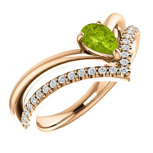 cocktail rings for women -14KT GOLD  0.48 CT PERIDOT & 0.16 CTW DIAMOND NEGATIVE SPACE "V" RING