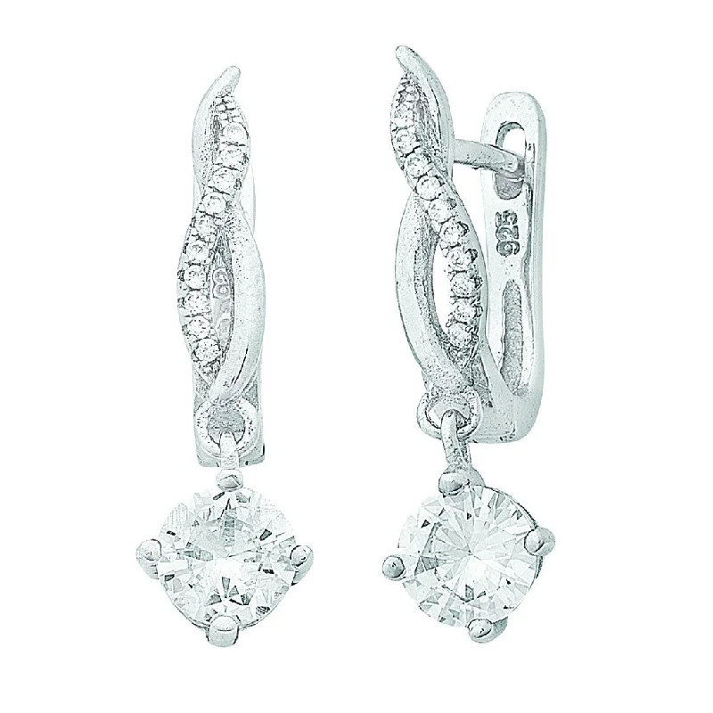 birthday gift earrings for women -Cubic Zirconia & Twist Drop Earrings in Sterling Silver