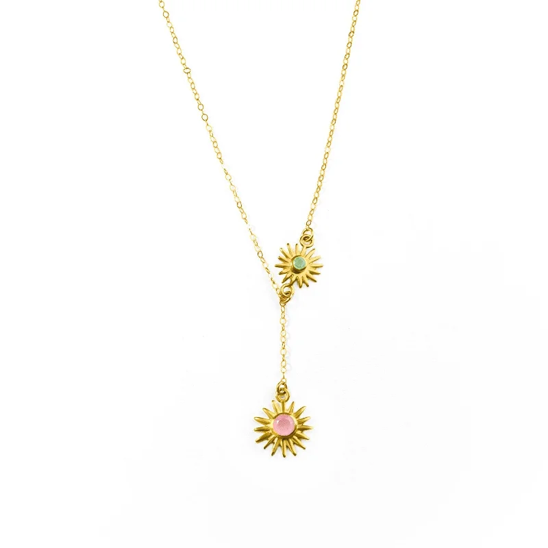 vintage-style necklaces for women -Sun Burst Necklace, Birthstone Sunshine Lariat Necklace [3+5mm]