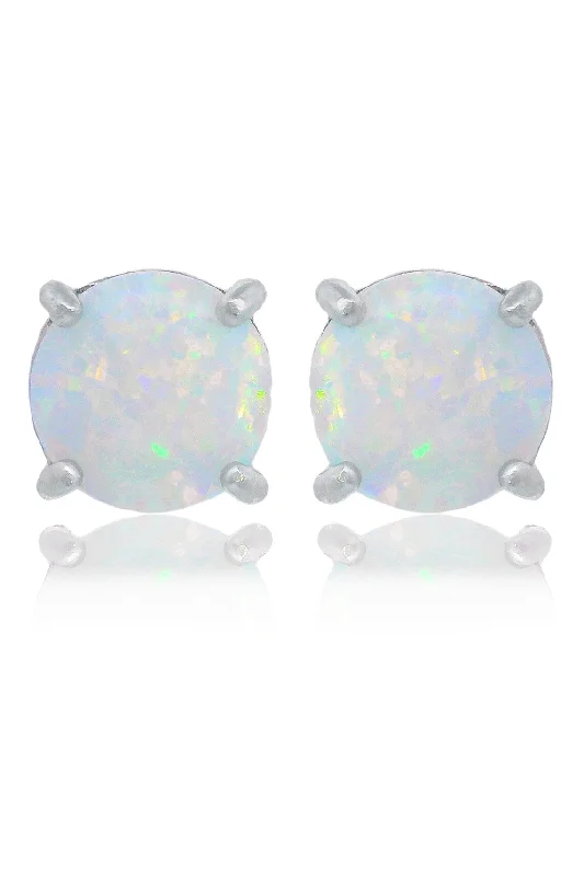 multi-strand earrings for women -OPAL GLOW WHITE CREATED OPAL STUD EARRINGS SILVER