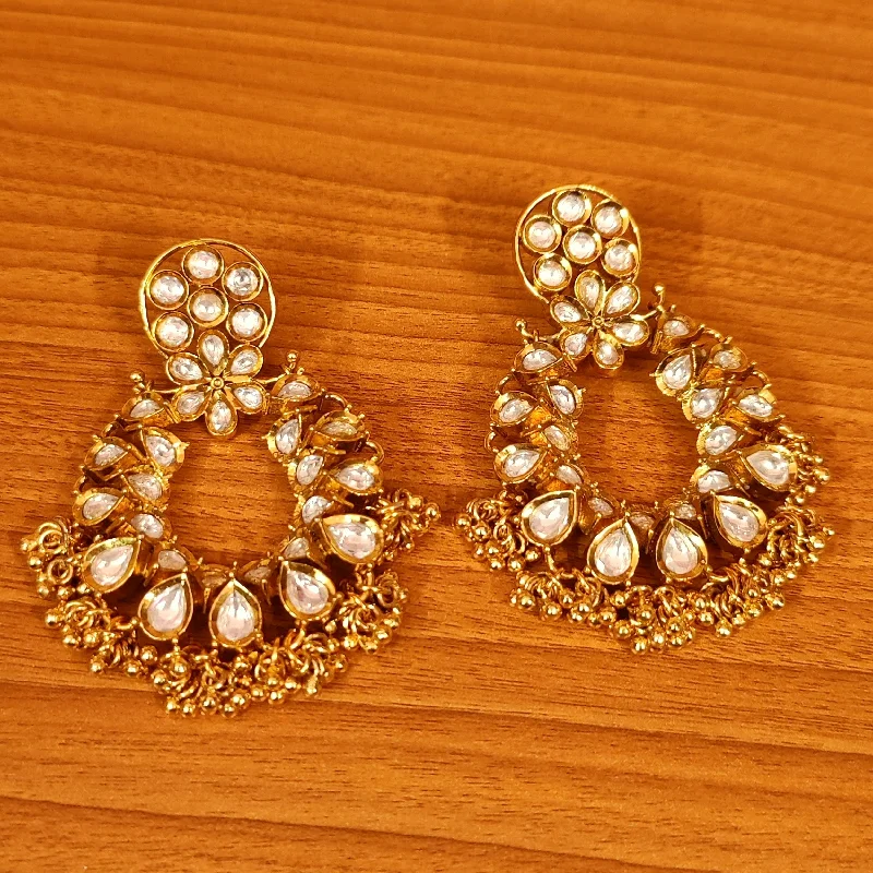 vintage earrings for women -GOLD PLATED KUNDAN POLKI CHAANDBALI EARRINGS