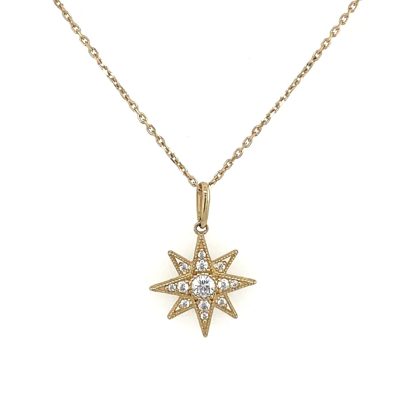 birthstone necklaces for women -9ct Yellow Gold 8 Pointed Star Necklace