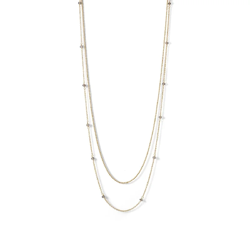 modern necklaces for women -Layered Labradorite Bead Necklace Gold-plated Double Strand