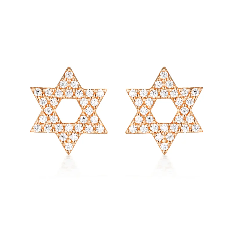 sapphire earrings for women -GEORGINI ROCK STAR STAR OF DAVID ROSE GOLD EARRINGS