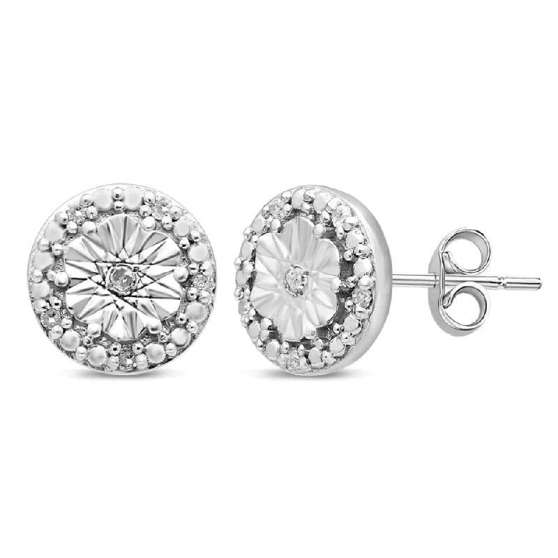 classic gold earrings for women -Diamond Set Miracle Halo Stud Earrings in Sterling Silver