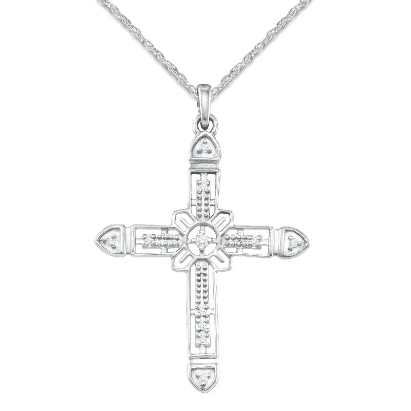 simple charm necklaces for women -Diamond Cross Filigree Necklace with Rope Chain 1/12 CTW