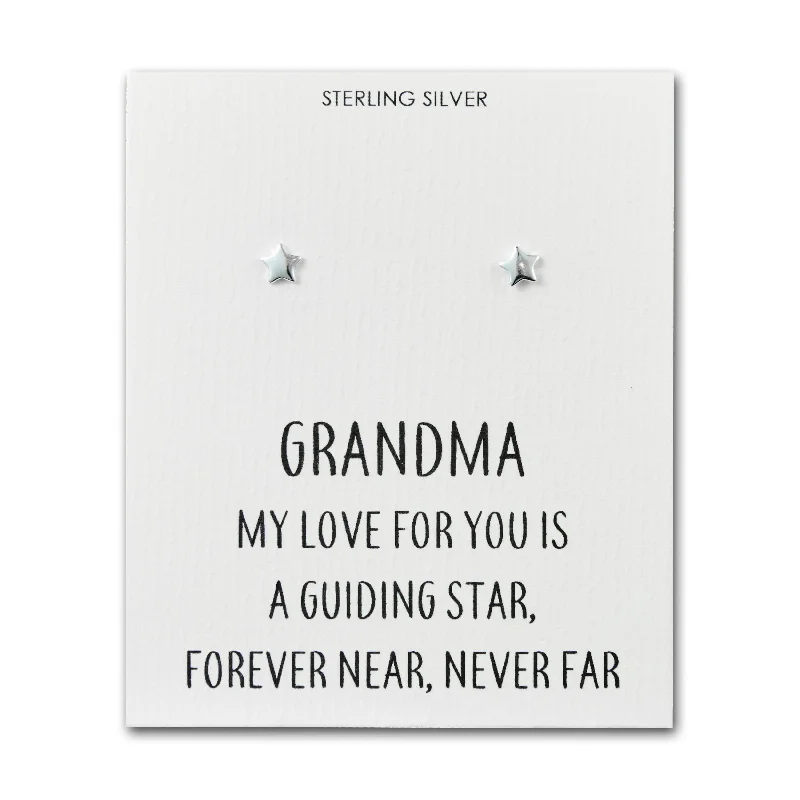 bridal hoop earrings for women -Sterling Silver Grandma Quote Star Earrings