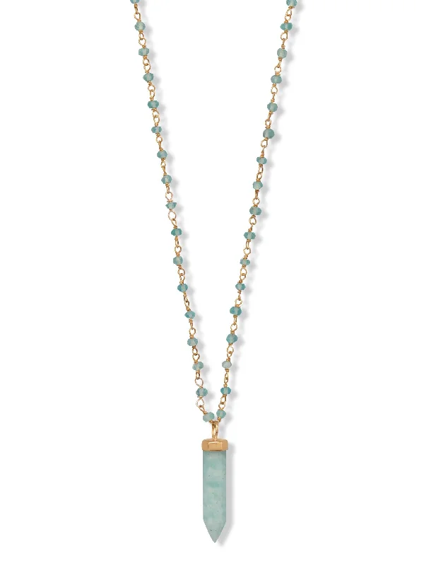 heart-shaped pendant necklaces for women -Apatite Bead and Amazonite Spike Pendant Necklace 40-inch Length