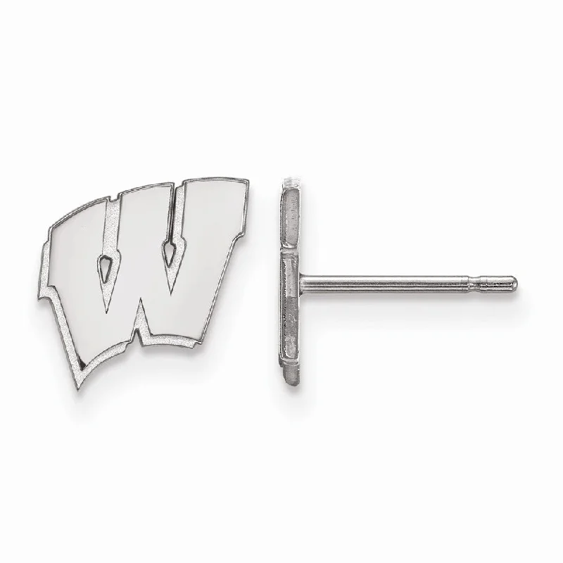 personalized earrings for women -10k White Gold University of Wisconsin XS (Tiny) 'W' Post Earrings