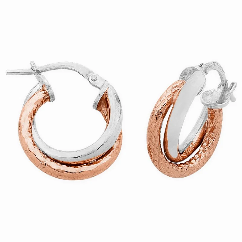 dangling pearl earrings for women -9ct Rose Gold Silver Infused Two Tone Hoop Earrings 15mm