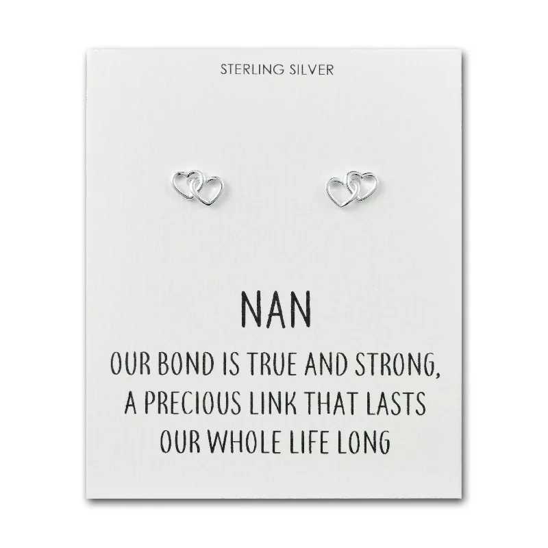 custom earrings for women -Sterling Silver Nan Quote Heart Link Earrings