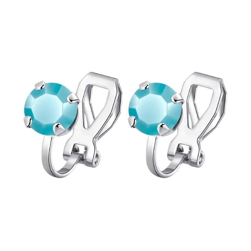 pearl stud earrings for women -Turquoise Crystal Clip On Earrings Created with Zircondia® Crystals