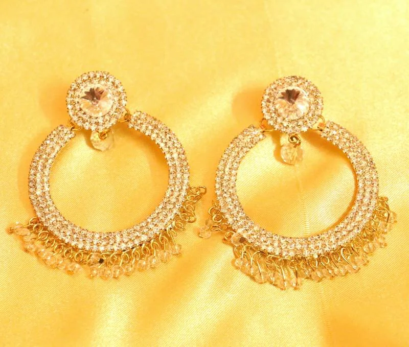 big statement earrings for women -Zircon Studded Gold Plated Fashion Earrings