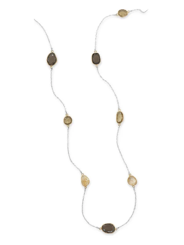 statement gold necklaces for women -Golden, Rutilated, and Smoky Quartz Necklace Gold-plated Sterling Silver