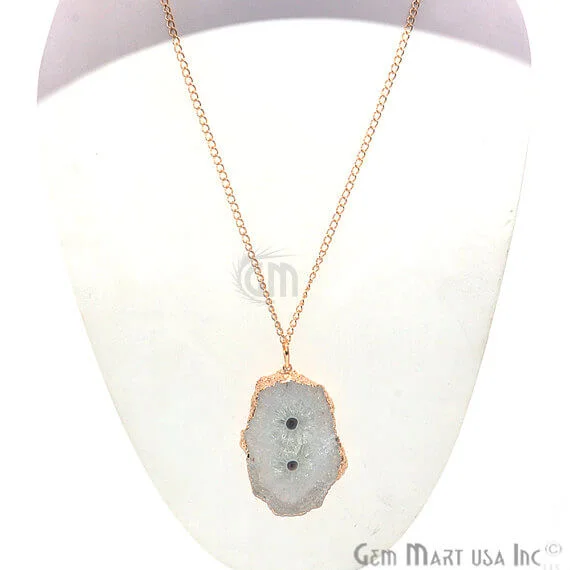 layered gemstone necklaces for women -One Of A Kind Solar druzy 44x72mm Gold Electroplated Single Bail 34 Inch Necklace Chain Pendant