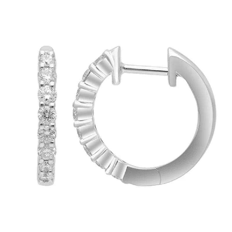 trendy silver earrings for women -Single Row Hoop Earrings with 1/2ct of Laboratory Grown Diamonds in Platinum and Sterling Silver