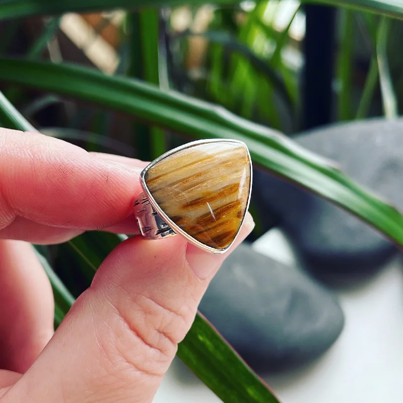 personalized diamond rings -Fossilized Palm Wood and Sterling Silver Ring