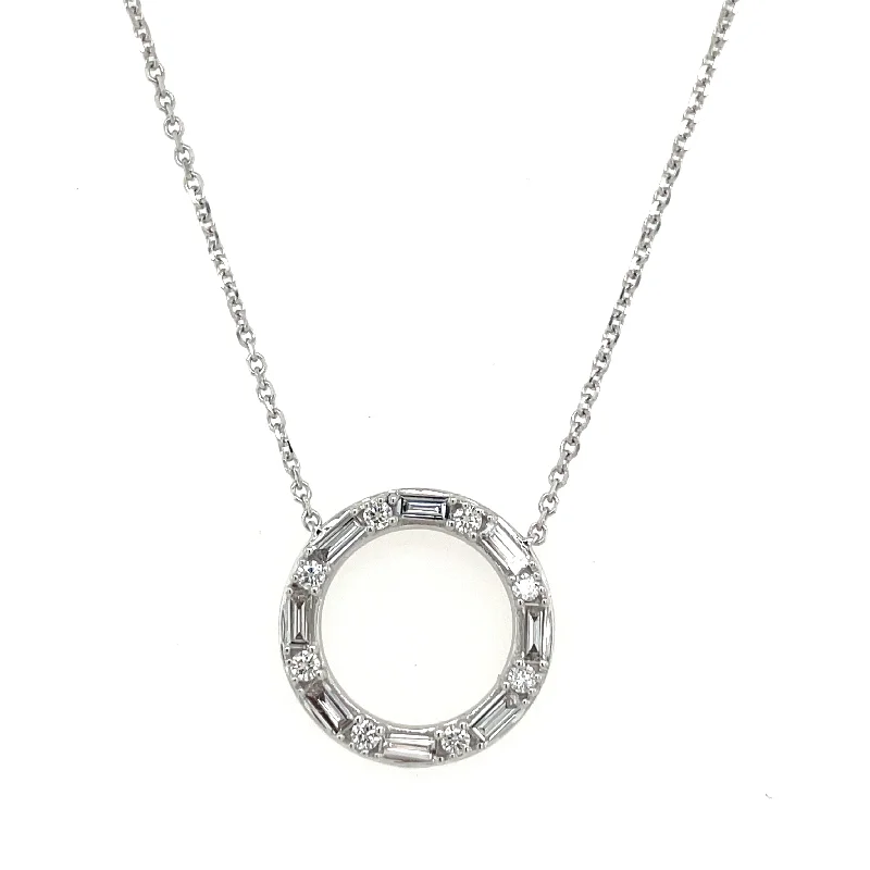 choker necklaces for women -14ct White Gold Open Circle Baguette And Round Laboratory Grown Diamond Necklace