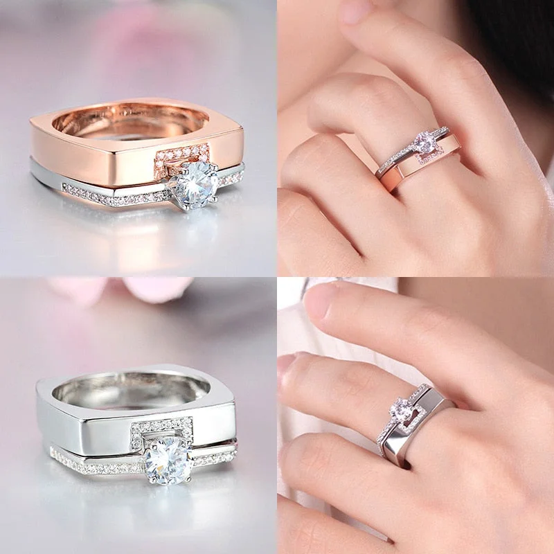 personalized rings for women -Luxury two color white Zircon Crystal Ring Set