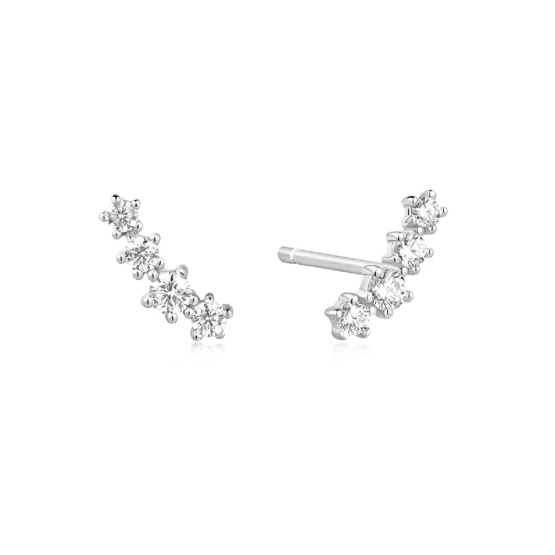 trendy statement earrings for women -Ania Haie Silver Sparkle Climber Studs