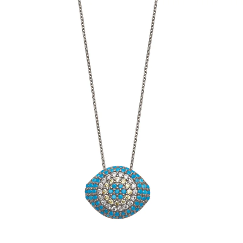 art deco necklaces for women -Evil Eye Necklace 14k White Gold with Nano Turquoise Cubic Zirconia