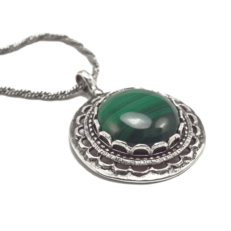 sparkling necklaces for women -Green Malachite Necklace With Antiqued Rope Chain Sterling Silver