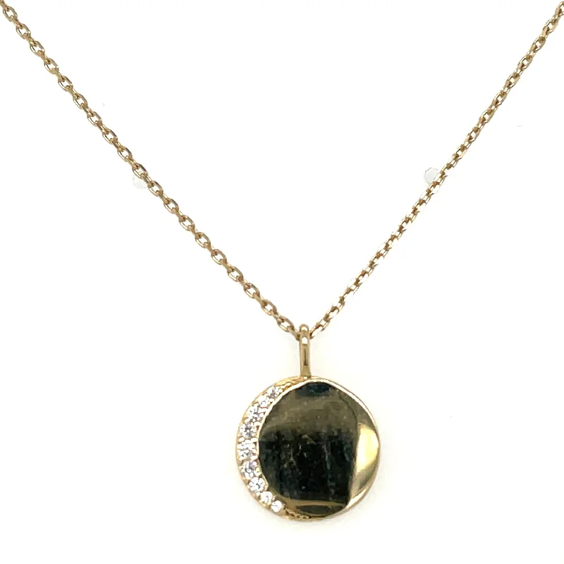 boho necklaces for women -9ct Yellow Gold Moon Edged Disc Necklace