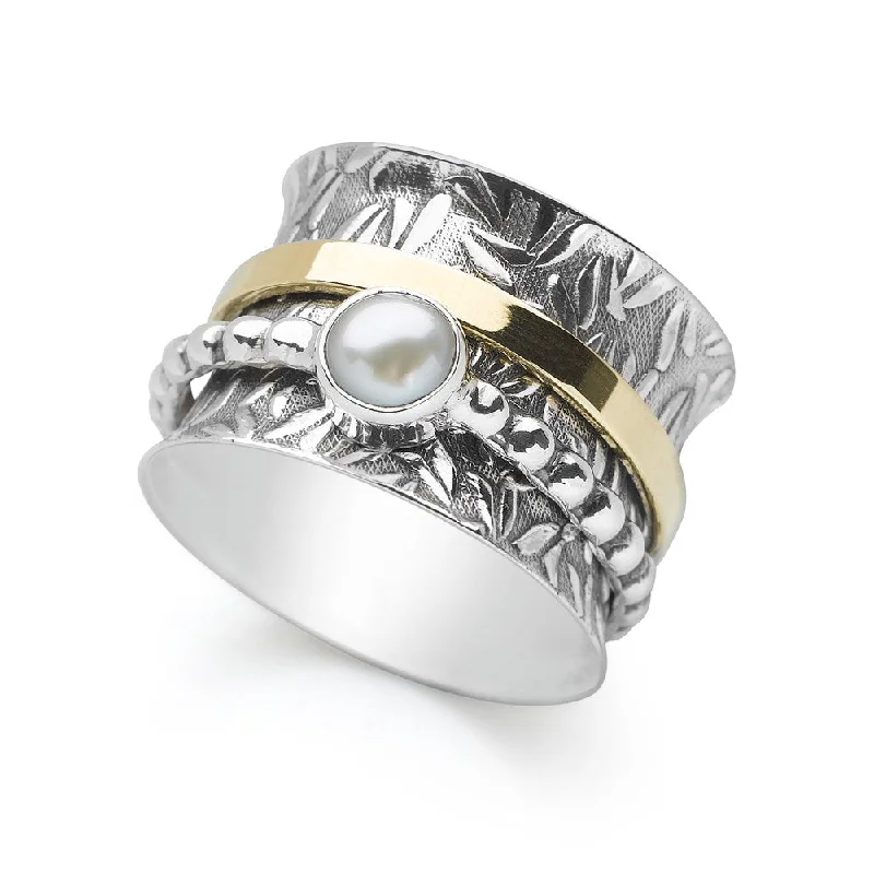 stackable wedding bands -Pearl Spin Ring