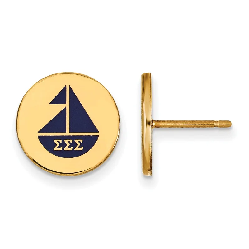 minimalist earrings for women -14K Plated Silver & Enamel Sigma Sigma Sigma Sailboat Post Earrings