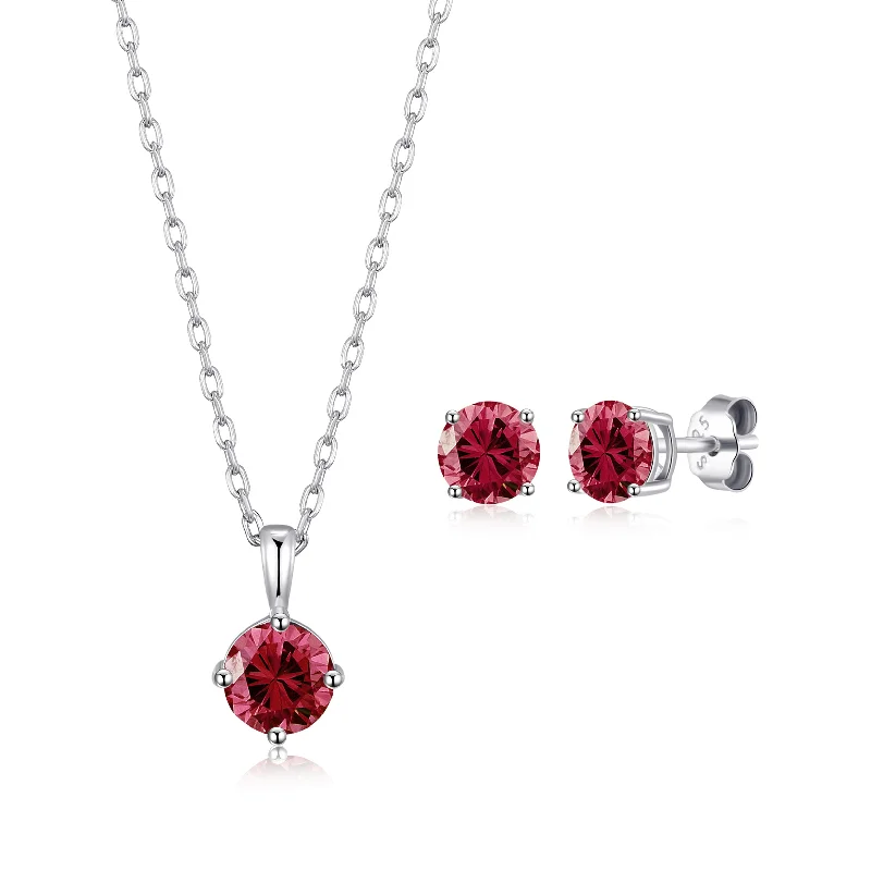 luxury gemstone earrings for women -Sterling Silver July (Ruby) Birthstone Necklace & Earrings Set Created with Zircondia® Crystals