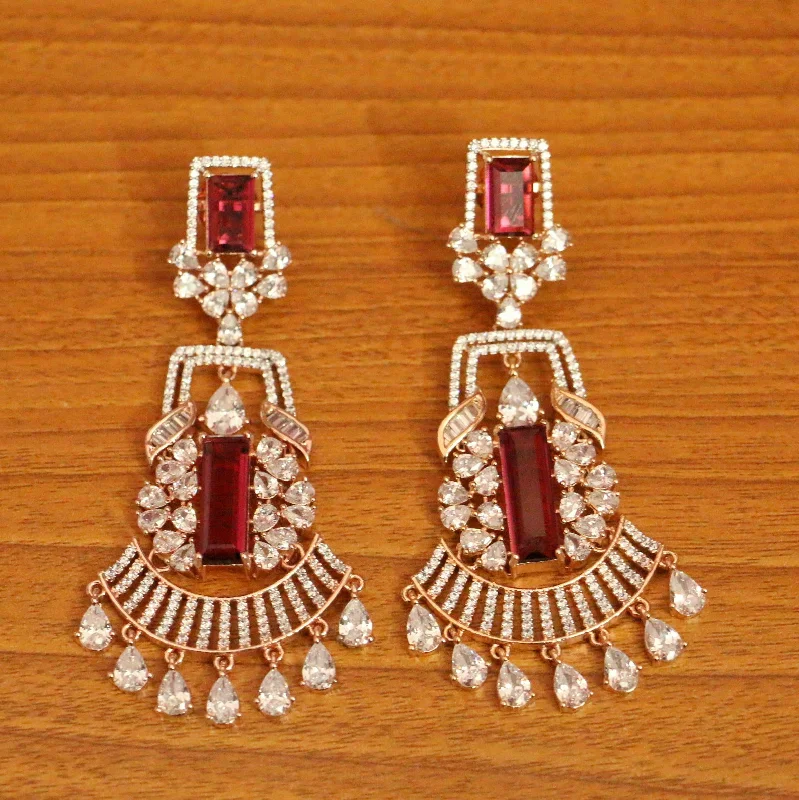 trendy drop earrings for women -Ruby Rose Gold Diamond Look Danglers