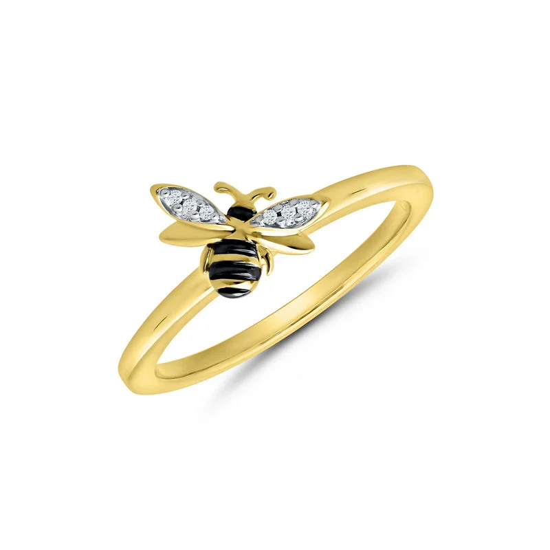 ruby rings for women -10K Yellow Gold Diamond Bee Ring