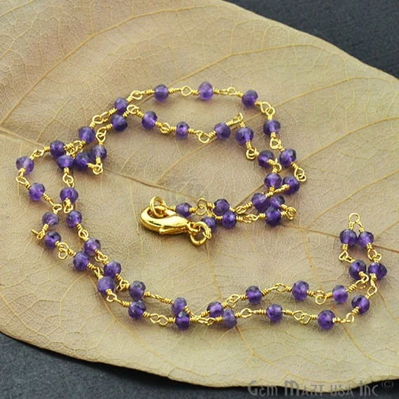 fashion necklaces for women -Natural Amethyst Necklace chain, 18 Inch Gold Plated Beaded Necklace Jewelry