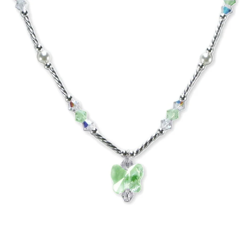 gemstone pendant necklaces for women -Green Butterfly Necklace Made with Swarovski(R) Crystals Sterling Silver