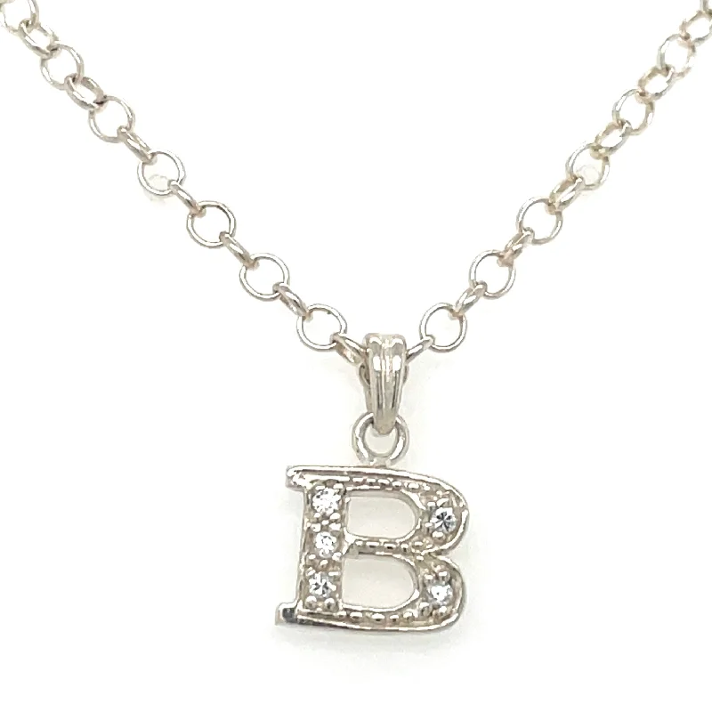 trendy choker necklaces for women -Sterling Silver Cz Initial B Necklace