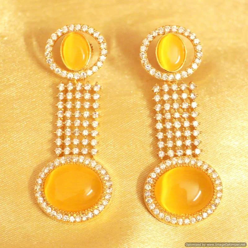 vintage rhinestone earrings -Yellow Onyx Cz Studded Danglers