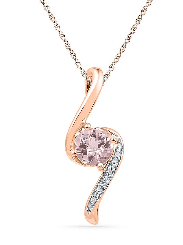 diamond necklaces for women -Morganite and Diamond Necklace 10K Rose Gold Chain Included