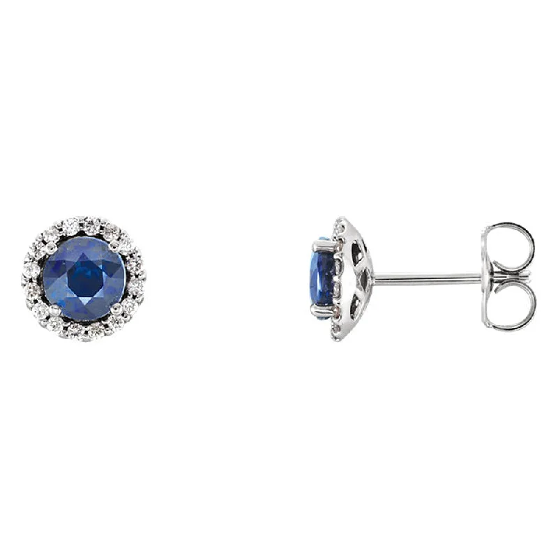 gemstone hoop earrings for women -7mm 14k White Gold Blue Sapphire & 1/6 CTW (G-H, I1) Diamond Earrings