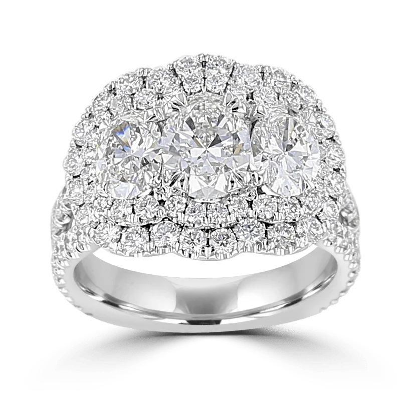 elegant engagement rings -Platinum 3.76 CTW Diamond 3 Stone Double Halo Ring