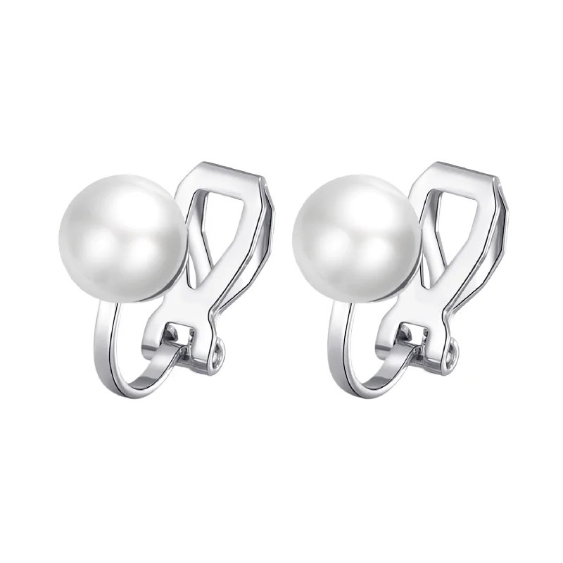 gemstone hoop earrings for women -Pearl Clip On Earrings Created with Gemstones from Zircondia®