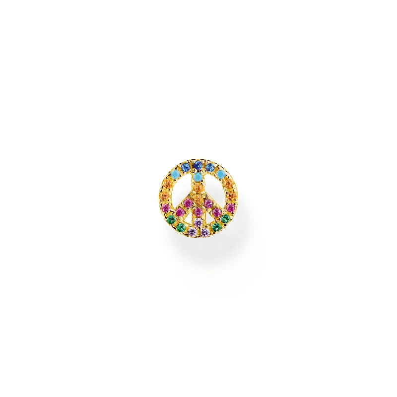 gold stud earrings for women -THOMAS SABO Single ear stud peace with colourful stones gold