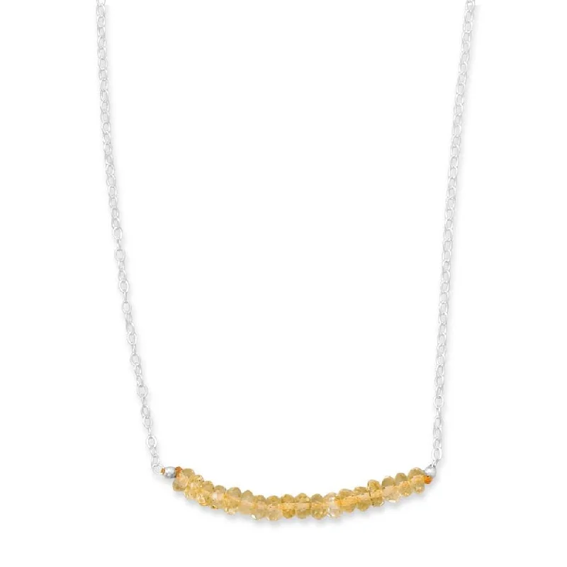 wedding chain necklaces for women -Sterling Silver with Citrine Bead Bar Necklace - Adjustable Length