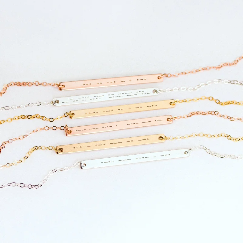 layered gold necklaces for women -Morse code skinny bar necklace - Silver, Gold or Rose Gold Bar